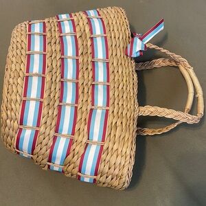 CUPCAKE & CARTWHEELS  polka dot interior, Multicolor ribboned Woven Tote Bag